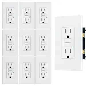 BRILLTECH 10PACK 15 Amp Self-Test Slim GFCI Outlet Weather Resistant, Tamper-Resistant Receptacle with LED Indicator, Screwless Wallplate Included, UL Listed White