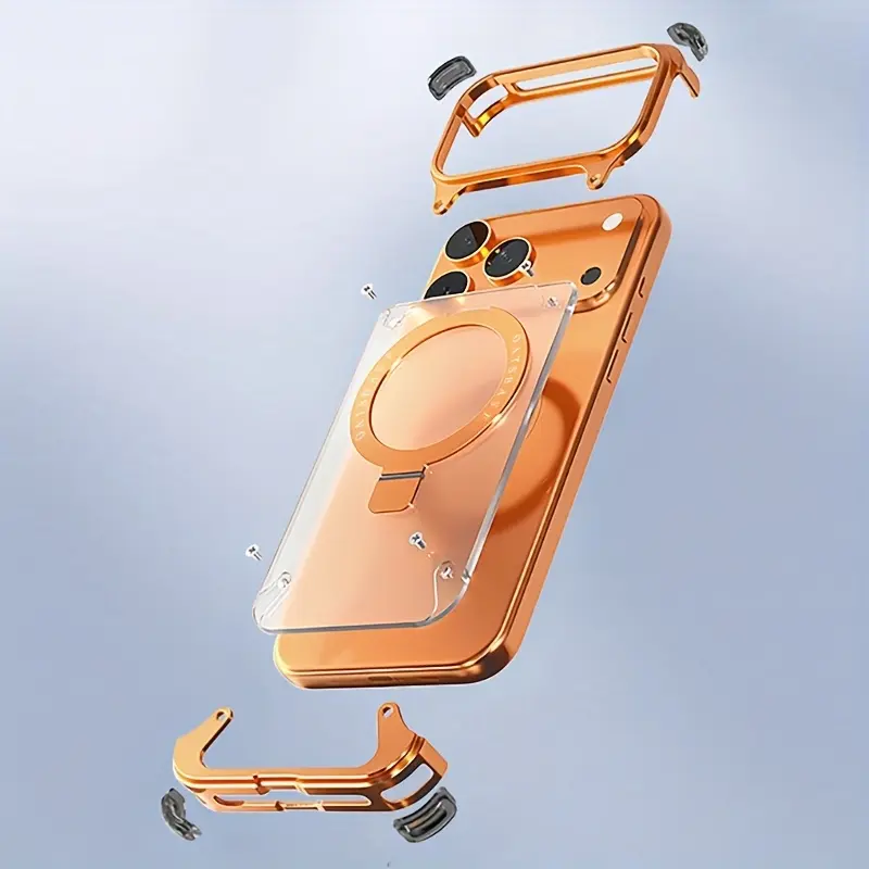 iPhone 17 Pro & Max Premium Casual Transparent Smartphone Case - 360° Rotatable Aluminum Alloy Stand, Ultra-thin Frameless Shell, Anti-drop Protection, Handheld Cellphone Accessories