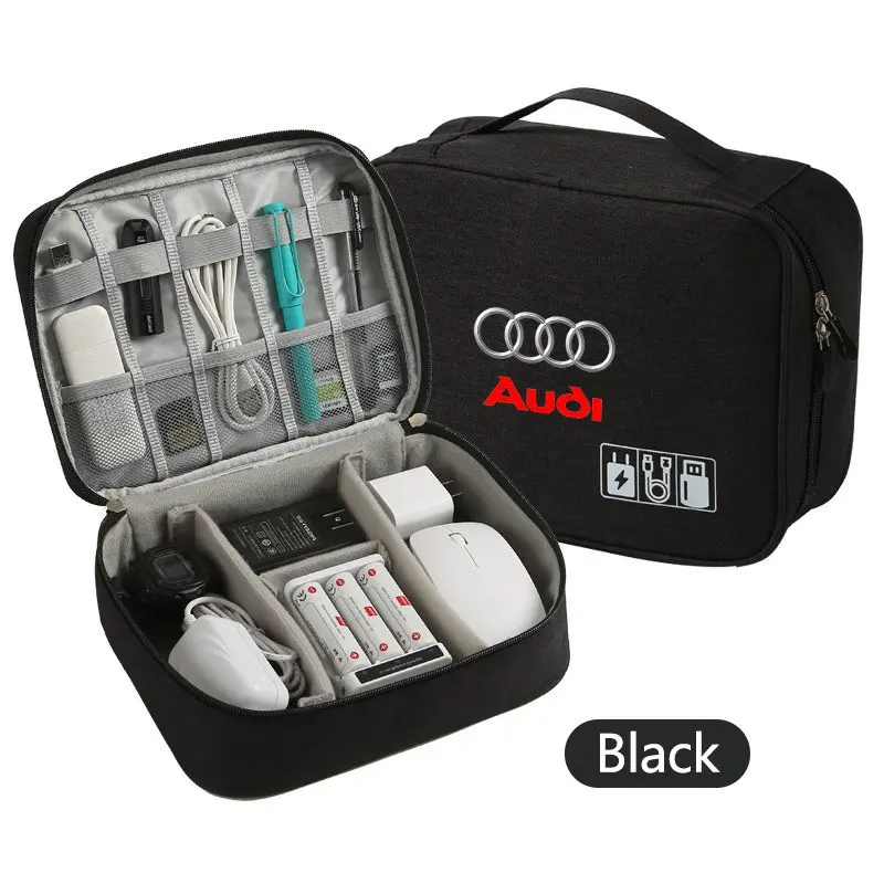 Car Logo Travel Cable Digital Electronic Storage Bag for Audi A1 A2 A3 A4 A5 A6 A7 A8 S3 S4 S5 S6 S7 RS 3 4 5 6 7 TT S Line