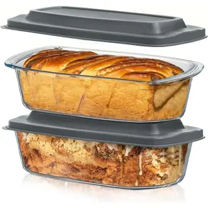 7.6 Cups/1800 Qt Glass Loaf Pan with Lids (Set of 2) - Meatloaf Pan free Airtight Lids Grip Handle Easy Carry, Microwave and Oven Safe - Loaf Pans For Baking Bread, Cakes