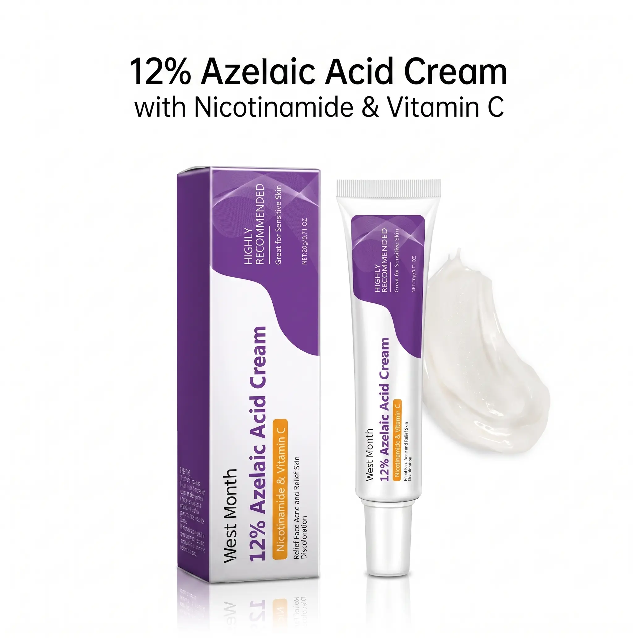 12% Azelaic Acid Cream for Sensitive Skin - Dark Spot Corrector, Post-Acne Mark Fading Gel, Niacinamide & Vitamin C Face Care Cream (0.71 oz)