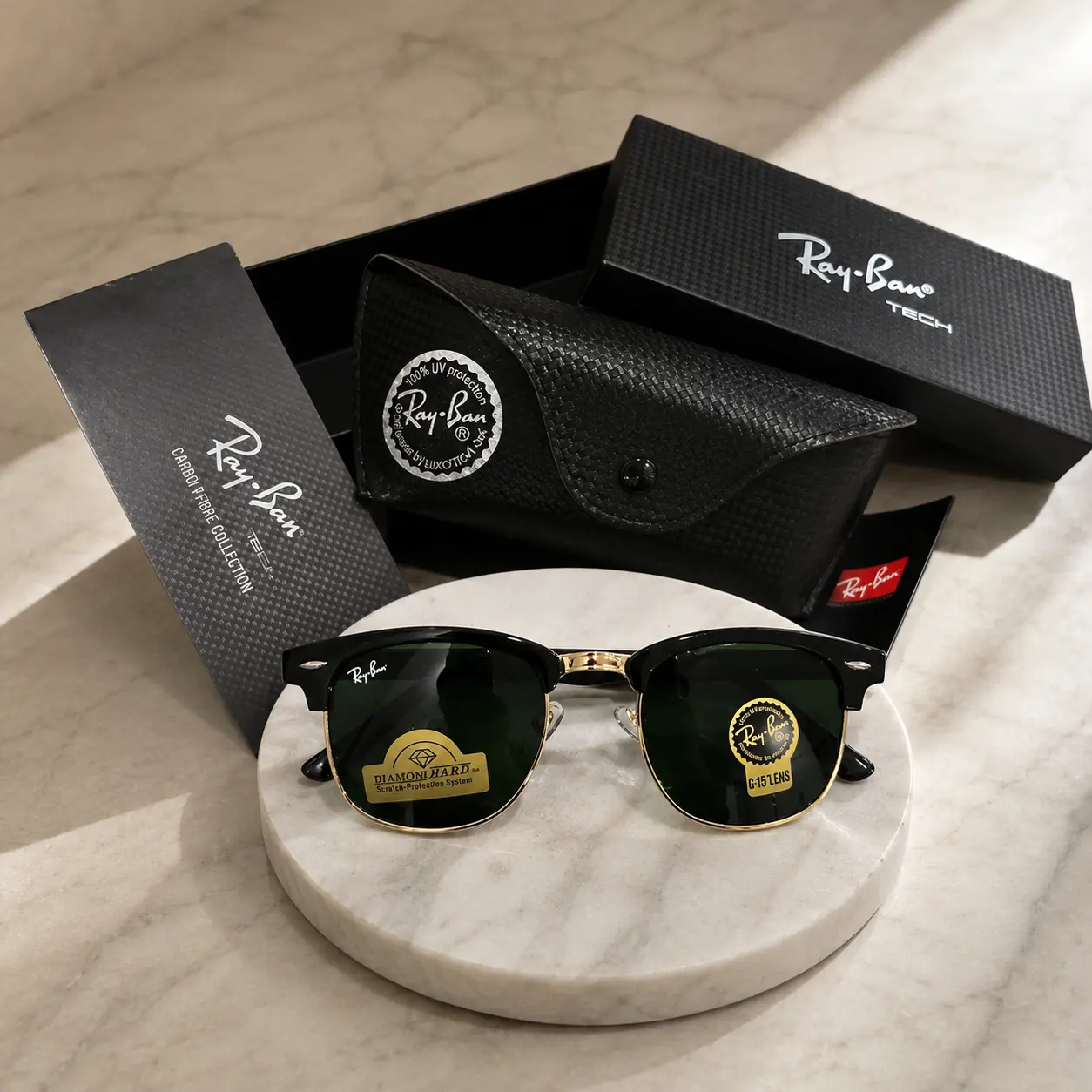 Ray-Ban Clubmaster Classic Polarized UV400 Square Browline Vintage Sunglasses for Men, Driving & Outdoor Use