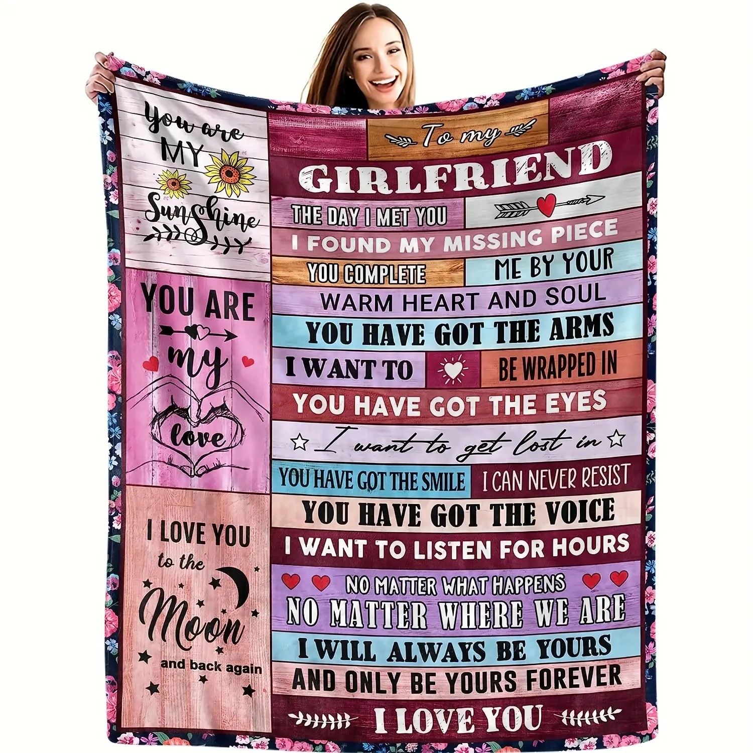 1-Piece Flannel Throw Blanket, Cozy Letter-Stitching Pattern Bedding, Heartwarming Decorative Giftable Blanket for Girlfriend, All-Season Use, Cozy Throw Blanket, Decorative Giftable Blankets