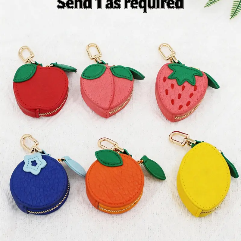 Waterproof PU Leather Keychain Bag, Compact and Portable Mini Storage Pouch, Stylish Keychain, Girly Keychain, Trendy Cute Fruit Patterns Keychain, Ideal Gift for Girls & Women, Stores Keys, Coins and Cosmetic Essentials