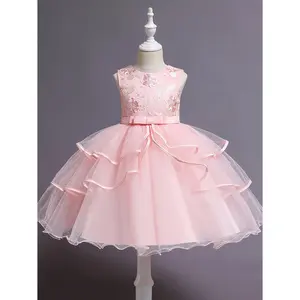 Girls' Princess Dress with Floral Embroidery And Tulle Hem, Sleeveless Fitted Design, Perfect for Birthday Parties And Piano Performances