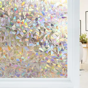 Window Privacy Film, Stained Glass Rainbow Film Decorative Window Clings, Static Cling Sun Blocking Stickers Decals Coverings Tint for Home Heat Control, Non-Adhesive