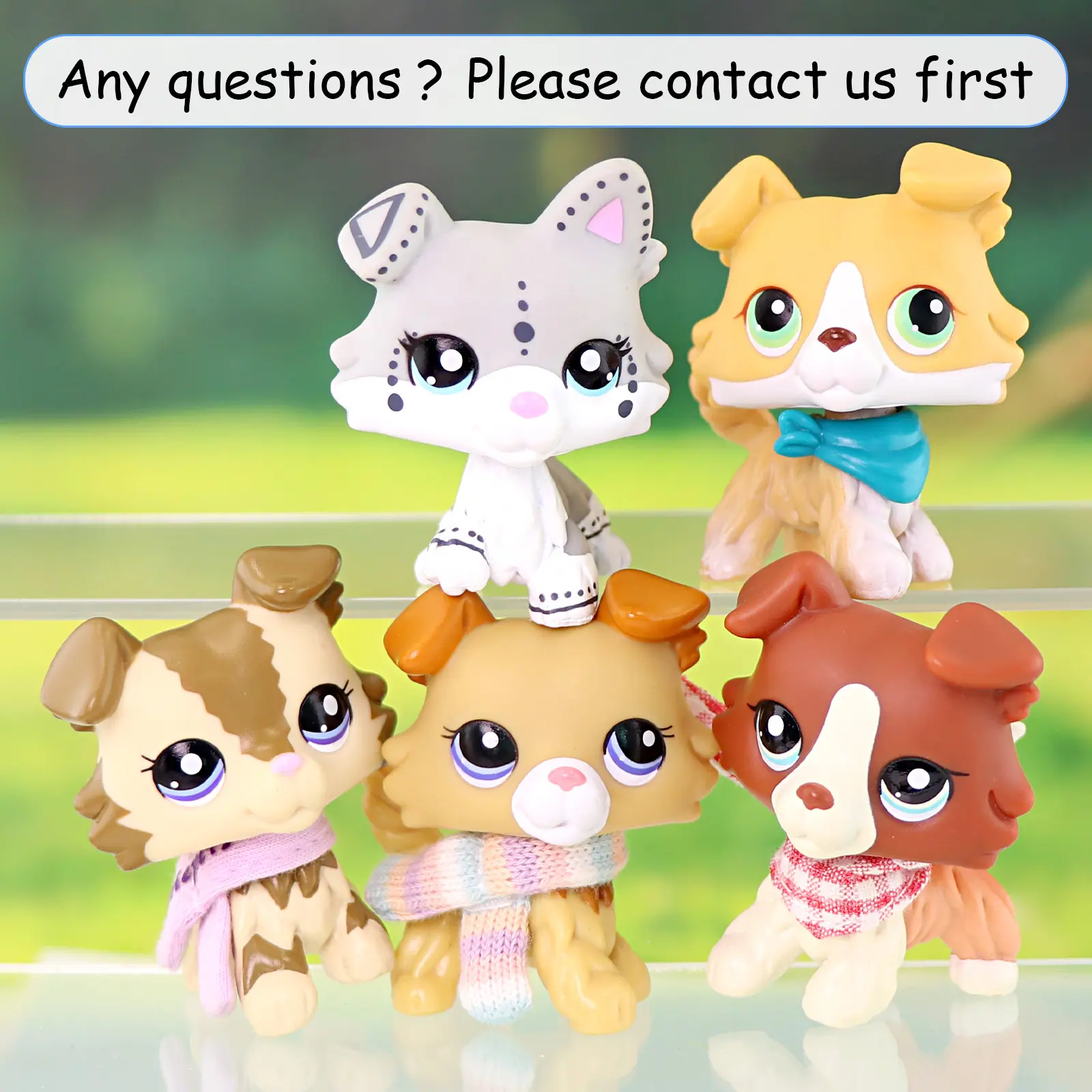 5 Pcs Collectible Mini Dog Figurines,Collie Puppy Toy Set with Fashion Scarf Accessories, Cute Cartoon Pet Figures for Kids Play & Diorama Decor