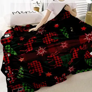 Ultra-Soft Digital Print Blanket, Christmas Series Reindeer & Plaid Design, Comfortable, Lightweight, Ideal Gift