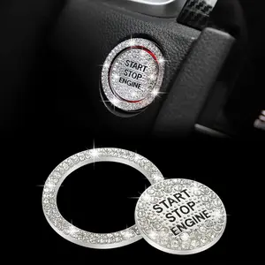 Bling  Engine Start Button Cover  Interior  Push Start Button Ring Sticker Sparkly Accessories Bling  Button Rhinestone Emblem Decorations Universal for  (White)