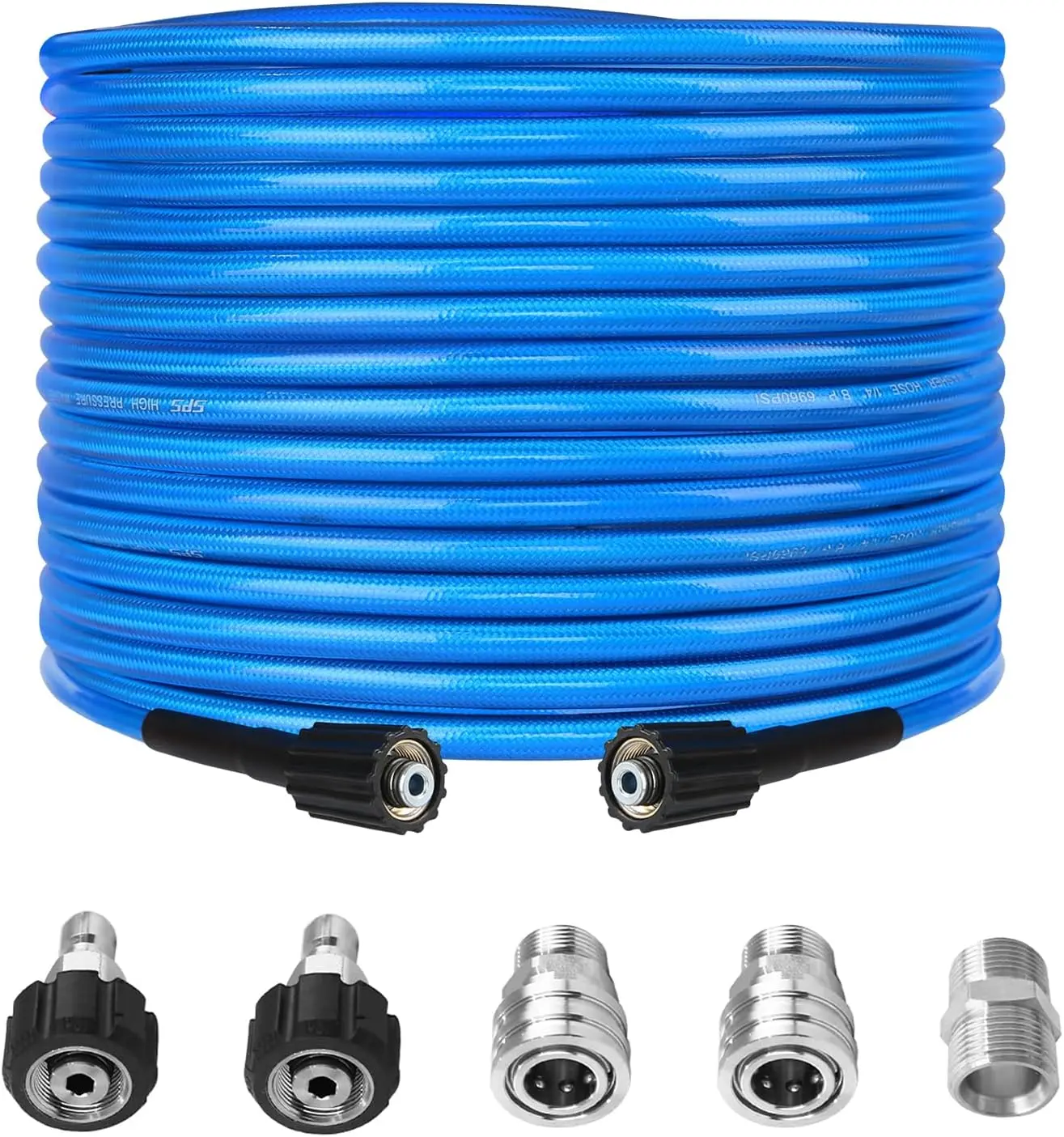 Power Washer Extension Replacement Hose, 50 FT x 1/4 Inch Anti-Kink Kink-Free Flow 3000 PSI Hose with Heavy Duty M22 Thread Female x 3/8" Quick Connect Kit for Outdoor Cleaning