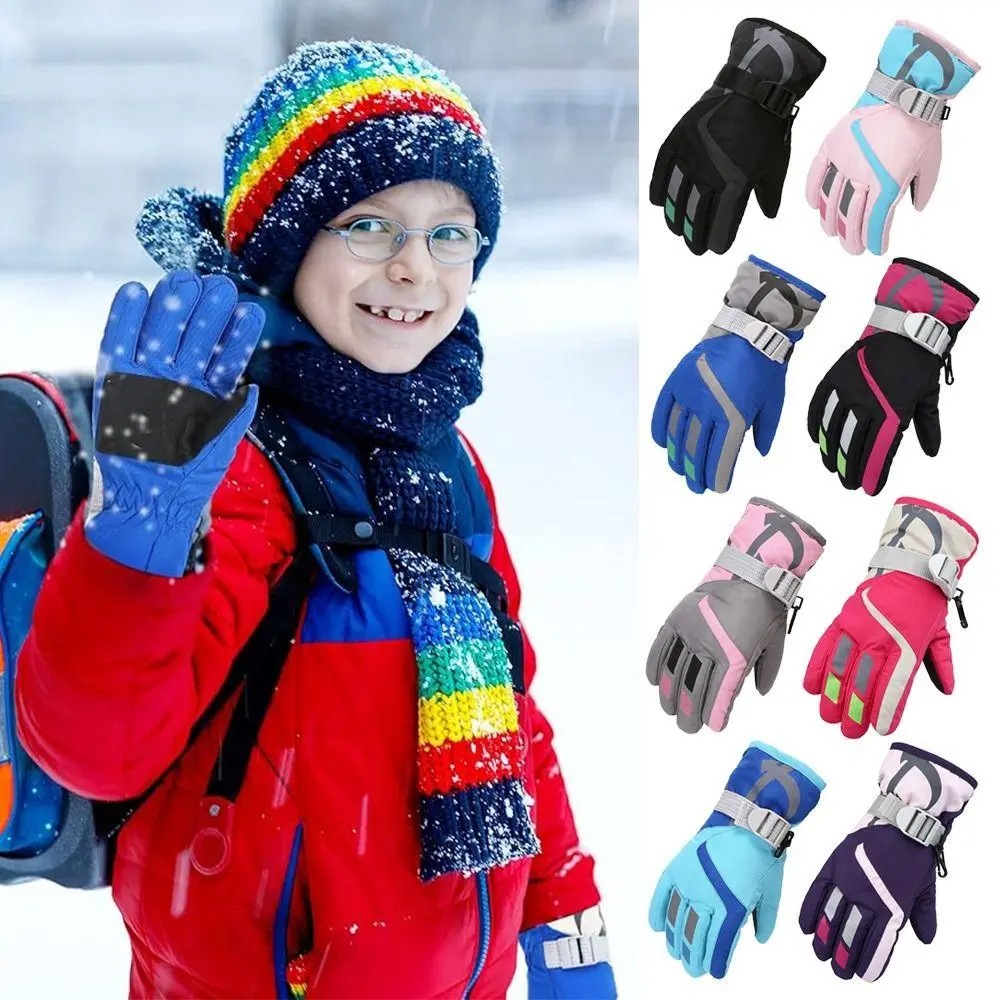 New 21.5cm Children's Winter Snow Gloves (1 Pair, 4-7 Years Old) - Windproof, Waterproof, Thick Warm for Skiing, Snowboarding, Horse Riding, Bright Colors