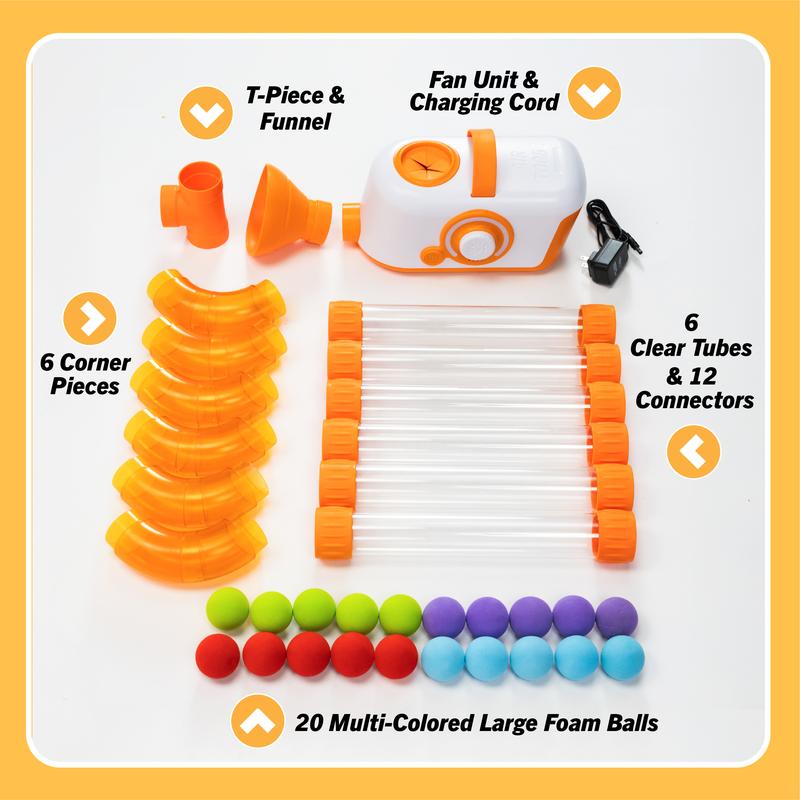Fat Brain Toys Air Toobz Air-Powered STEM Building Toy for Kids & Teens Ages 3+ with 20 Foam Balls & Auto Shut-Off Feature