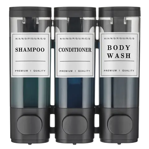 Shampoo and Conditioner Dispenser,Shower Soap Dispenser 3 Chamber No Drill Wall-Mounted Shampoo Dispenser for Shower Wall Mounted Shower Dispenser for Bathroom Hotel Large Capacity,Black