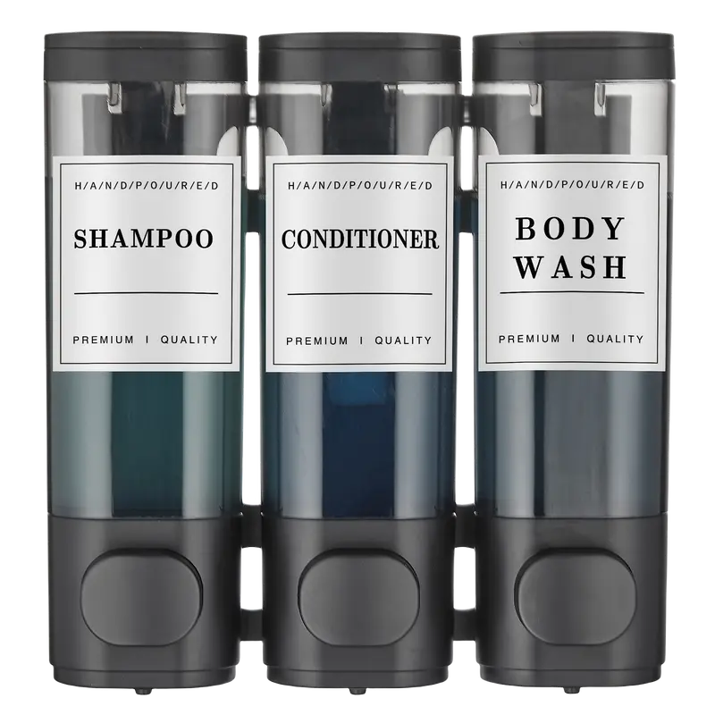 Shampoo and Conditioner Dispenser,Shower Soap Dispenser 3 Chamber No Drill Wall-Mounted Shampoo Dispenser for Shower Wall Mounted Shower Dispenser for Bathroom Hotel Large Capacity,Black