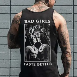 Bad Girls Taste Better Edgy Apparel Black Print Tank Top- Tattoo Street Wear Casual Cotton Shirt, Unisex, Minimalist Style, Trending for Men & Women
