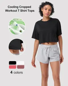 Pioneer Camp Bamboo Viscose Workout Crop Tops for Women Short Sleeve Loose T-Shirts Cropped Athletic Gym Running Yoga Tee