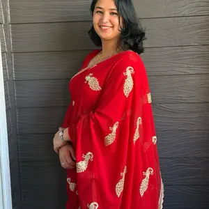 Peacock Design Embroidery Saree - Traditional Indian Wear