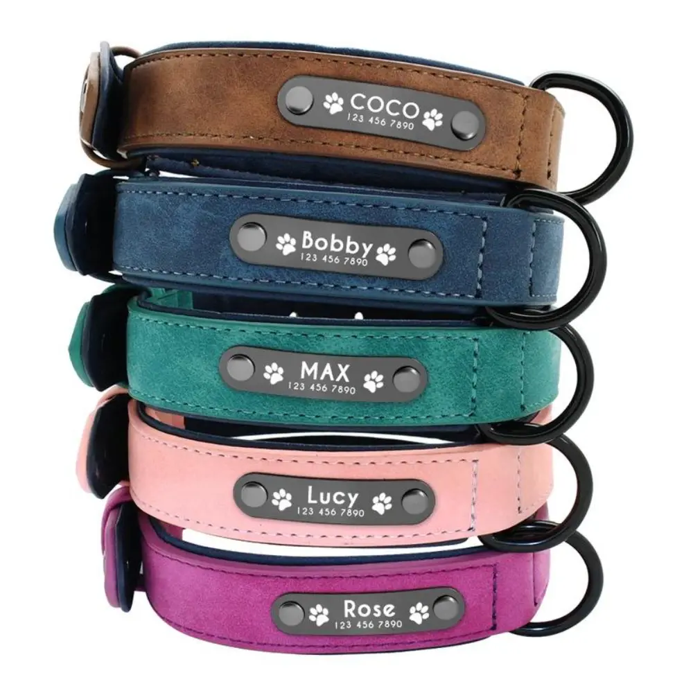 🎀🐕 "Name ID Tags Custom Collar" – Premium Personalized Leather Dog Collar with Engraved Nameplate, Handcrafted for Durability & Style for All Breeds from Beagles to Bulldogs