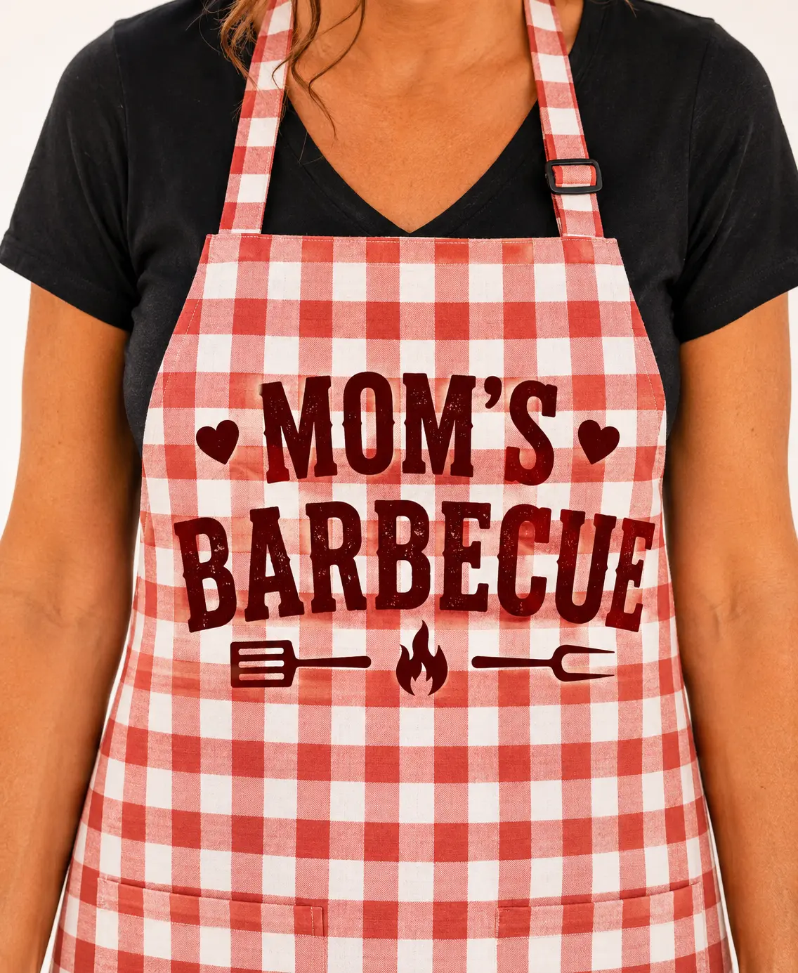 Mom's Barbecue Apron, Red Gingham Kitchen Accessory, Backyard Cookout Outfit