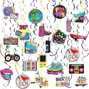30 pcs 90s Party Decorations Hanging Swirls for Adults Back to 1990's Theme Birthday Party Decor Supplies