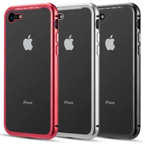 Nakedcellphone MAGNETIC Snap-On Case Aluminum Cover with Transparent Rear 9H Hard TEMPERED GLASS Clear Protector for Apple iPhone 8, iPhone 7