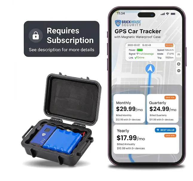 BrickHouse Security GPS Car Tracker (Subscription Required) - Hidden Tracker for Vehicles - Long Lasting Battery 140-Day LTE GPS Tracking Device for Vehicles with Magnetic Case & Extended Battery