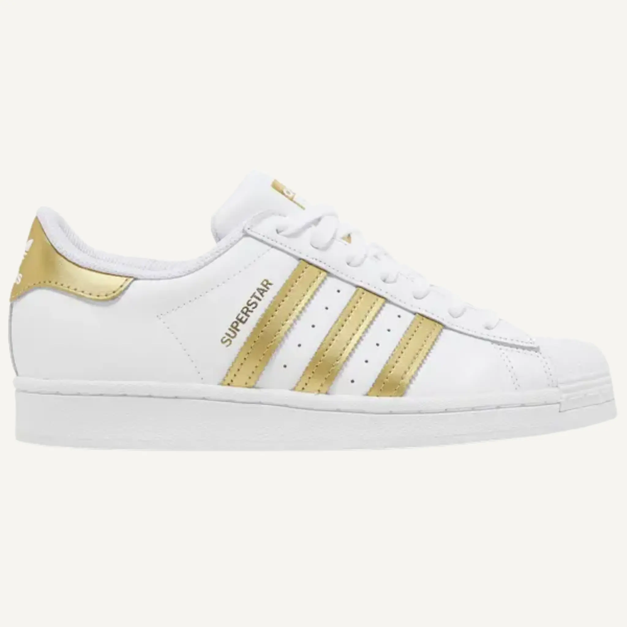 Adidas Originals Women's White/Gold Superstar Sneakers, FX7483 (No Box)