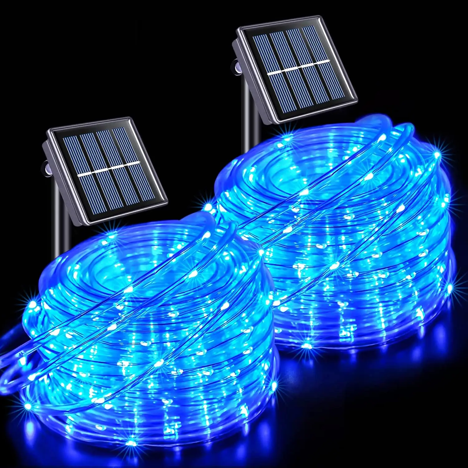 2 Pack 100 LED Solar Rope Lights, IP65 Solar Rope Lights Outdoor  LED, 33ft 8 Modes PVC Tube Rope Light for Trampoline Xmas Fence Yard Walkway Path Garden(Blue)