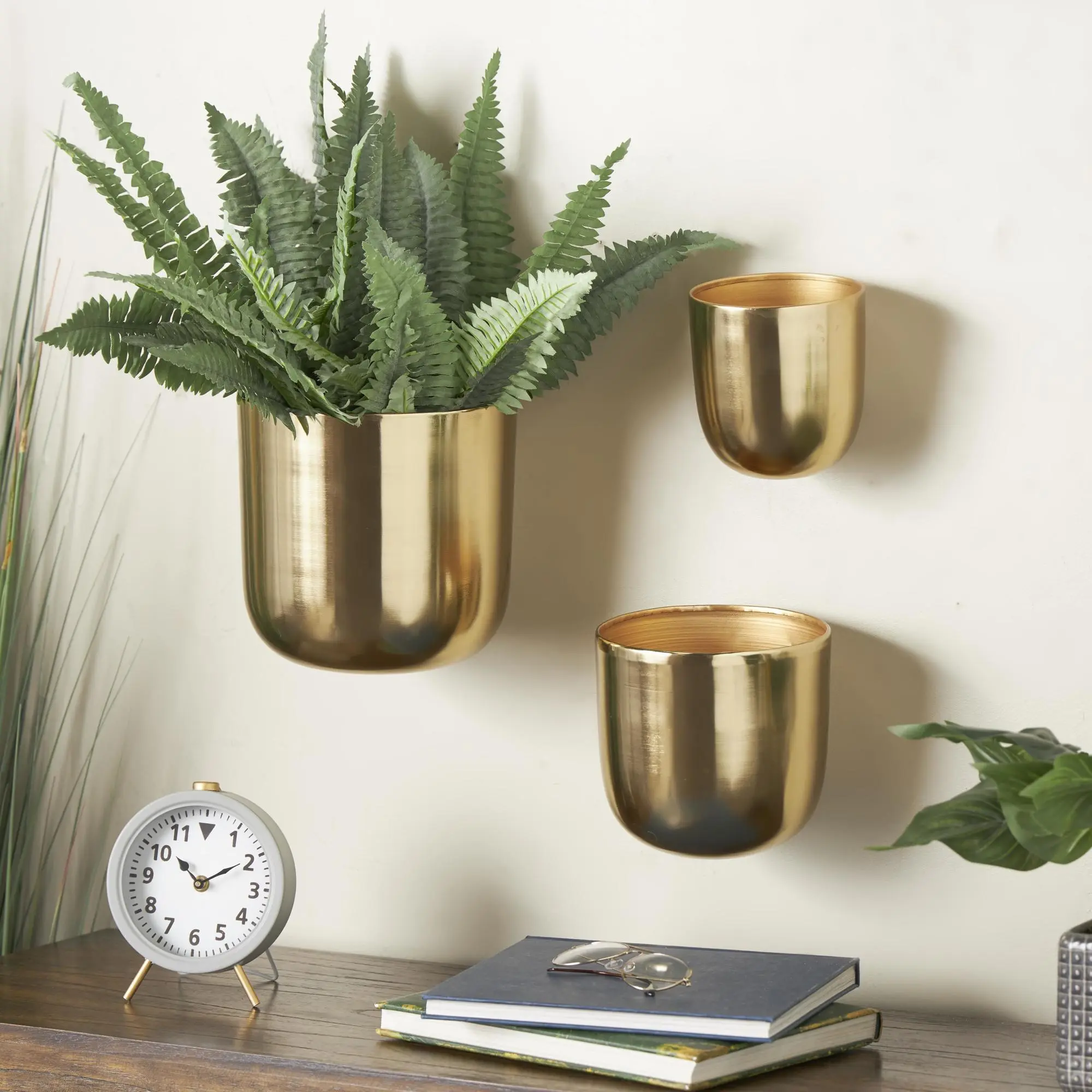 3-Piece Minimalist Polished Iron Floating Dome Wall Planter Set - 9/7/6in H, 5.50l x6w x5.50h in, 3.96 lbs-5 lbs, Indoor-Outdoor Hanging Baskets, Contemporary Home Decor, Home Improvement Garden Supply, Any Occasion Gift Idea