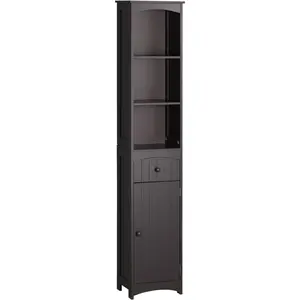 Bathroom Storage Cabinet, Free Standing Bathroom Storage Unit, Tall Linen Tower with 3-Tier Shelves and Drawer, Brown