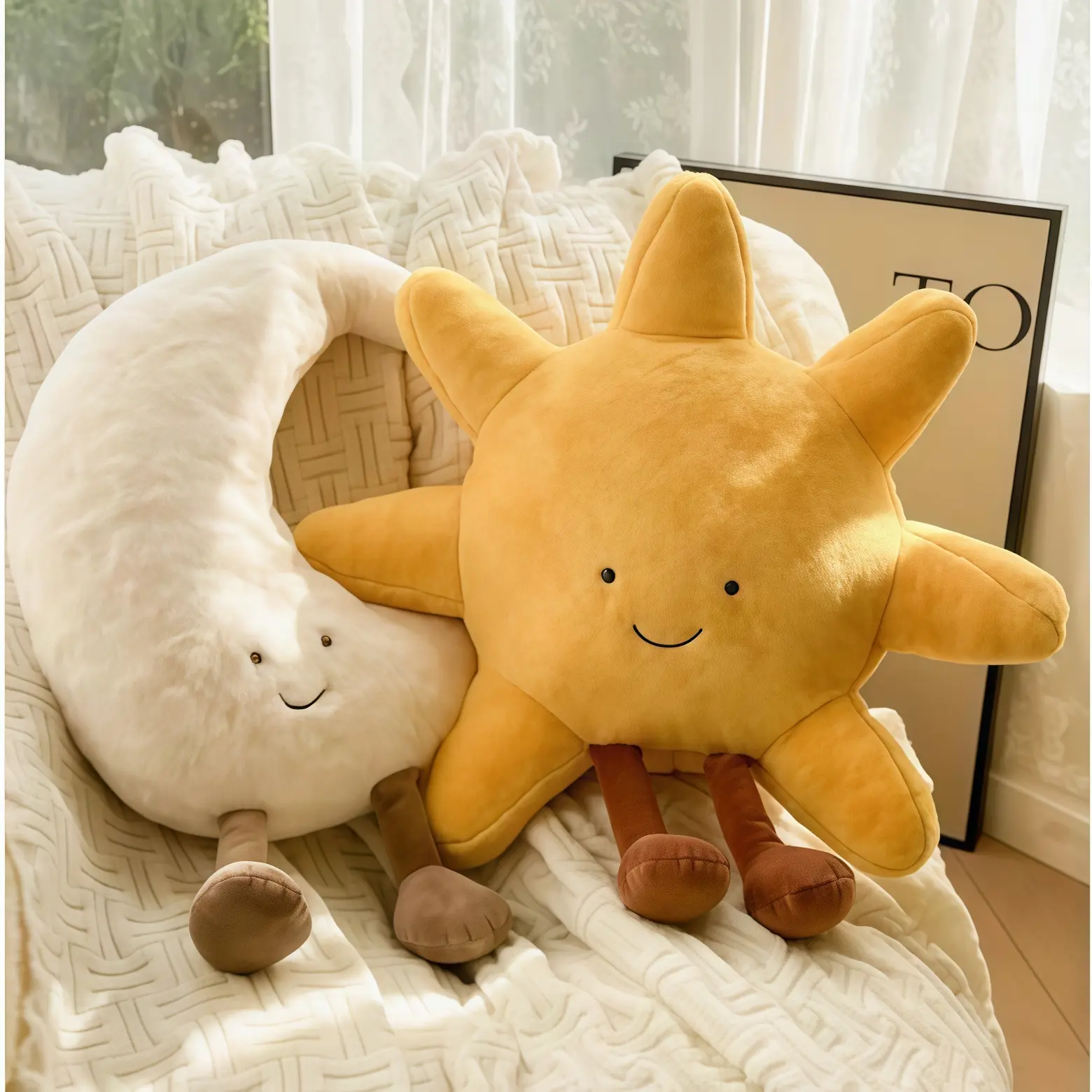 Sun-Moon Duo Decorative Pillow Cushion Doll Pair Set, House Decoration for Living Room Sofa, Art Toy Collectibles for Enthusiasts