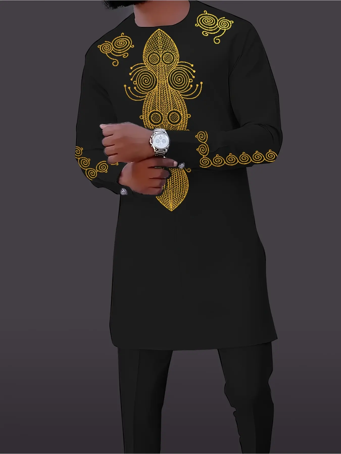 Gold-embroidered robe set, suitable for casual and festive occasions