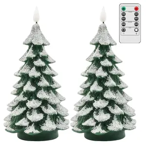 Christmas Tree LED Candle with Remote Timer, 7.9 Inch Real Wax Battery Operated Pillar Candle Flameless Flickering for Xmas Eve Gift Holiday Home Party Room House Decor