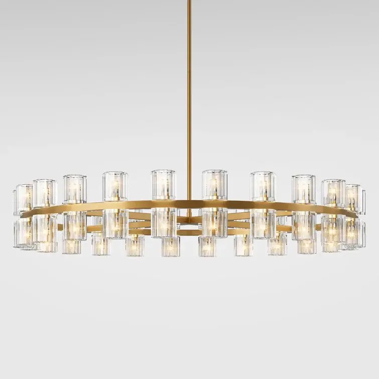 Modern 48 Inch Round Chandelier Light Fixture with Clear Glass Shades and Gold Finish Design