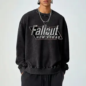 Men's Fallout Sweatshirt, 100% Cotton Vintage Washed "Fallout New Vegas" Back Print, Gamer Pullover
