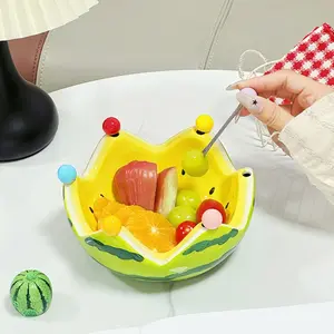 Creative Ceramic Fruit Bowl Set with Fork, Large Capacity Living Room Tea Table Snack Bowl, Cute Desktop Decoration Watermelon Shape Fruit Tray, Home Kitchen Decor