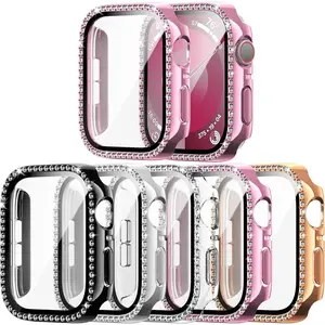 5-Pack Bling Stylish Smart Watch Case, 44mm Protective Plated PC Cover with Tempered Glass Touchscreen Protector, Crystal Diamond Rhinestone Accessory for SE(2023) 2nd Gen/Series 6/5/4