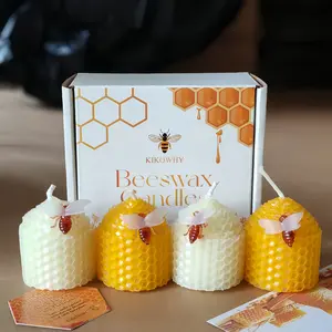 4pcs beeswax candles, ivory white and yellow, Christmas and Halloween atmosphere decoration candles, suitable for home decoration, Home Decor Supplies, holiday gifts, Mother's Day, Valentine's Day.  (Size: 4.5cm x 5cm)