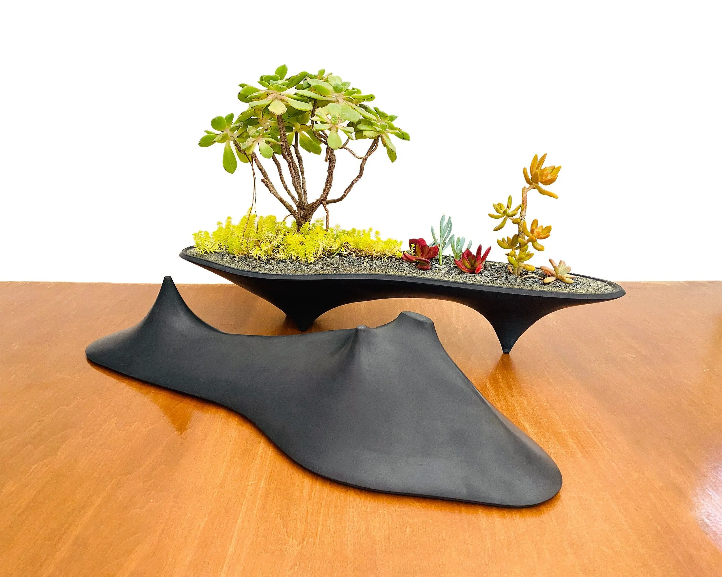 Shadow Island Concrete Modern Planter - long black planter centerpiece, home decor, office planter, gift, modern design, succulent plants