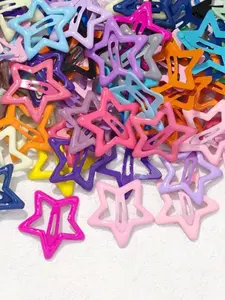 50 Cute Star Hair Clips Set, Colorful Bb Clips for Girls, Random Print, Punk Style, All Seasons, Box Pack, Beautiful Hair Accessories, Hairclips