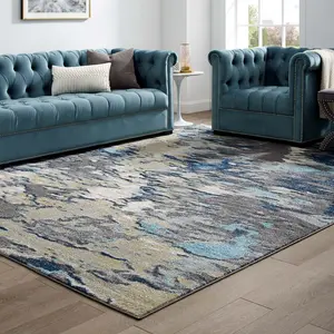 Modway Entourage Foliage Contemporary Modern Abstract 8x10 Area Rug in Blue, Tan, Gray