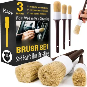 ing Brush Set 3-pc - Scratch-Free Boars Hair for Interior and Exterior Work - Pro Quality  Cleaning Brush Kit for Leather Seats, Dashboards, Wheels, Grills and