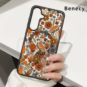 Magnetic Phone Case Compatible with Samsung Galaxy S23 Ultra S24 Plus S25 Edge S22+ FE Mushroom Floral Tapestry Pattern Acrylic Back TPU Edges Anti-Fingerprint Ultra Slim Hard Cover Gift