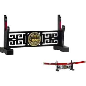 Logest Sword Stand - 4 Tier Options Available - Crafted Using Wood Katana Holder - Furnished in Black With a Gold Lion’s Head - Desirable Sword Display Gift Option - Sword Holder Katana Stand (1-Tier)