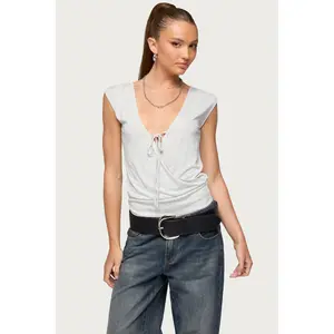 Tie Front V Neck Wrap Top