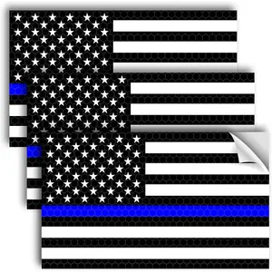 3-Pack Reflective Thin Blue Line Flag Decals (5x3") - Back The Blue Police Support Stickers | Blue Lives Matter Law Enforcement Decals for Car Bumpers & Windows