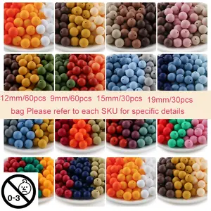 9/121519mm Silicone Beads - Solid Color Silicone Beads Keychain Necklace Bracelet Making Set, DIY Accessories, Art Handicraft Materials, Bead Assortment