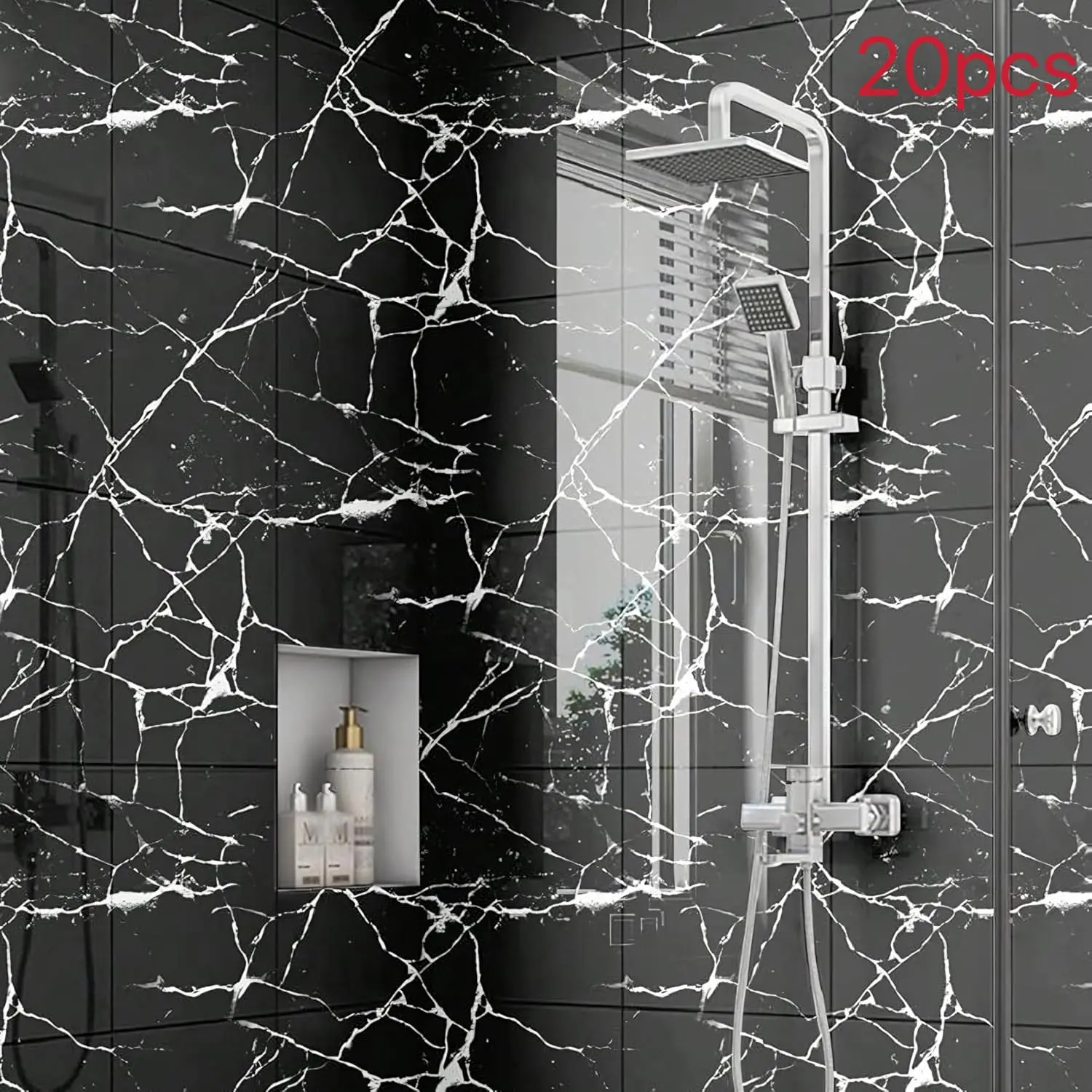 20pcs Marble Peel and Stick Waterproof PVC Shower Wall Panels Bathroom Backsplash Tile Stick on Wall for Bedoom, Kitchen 11.8"x11.8" (19.4 Sq.Ft.) Faux Marble Finish