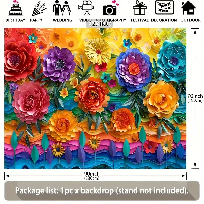 2D Flat Colorful Flower Party Banner Background for Weddings, Photo and Video Decor, Perfect for Home Decoration and Studio Props