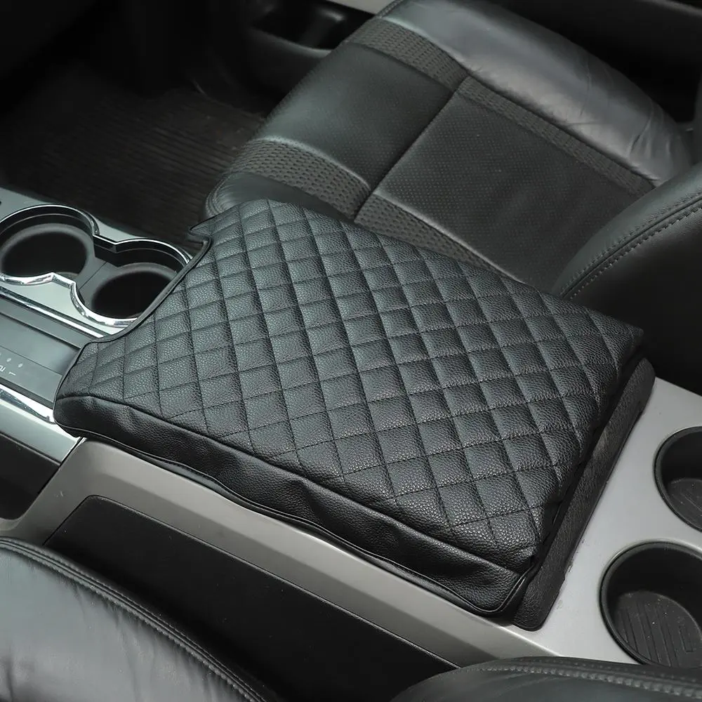 Leather Auto Center Console Cushion Mat for 2009-2014 Ford F150, Car Interior Perfect-Fit Armrest Seat Box Decor Accessory with Protective Function for 4 Seasons